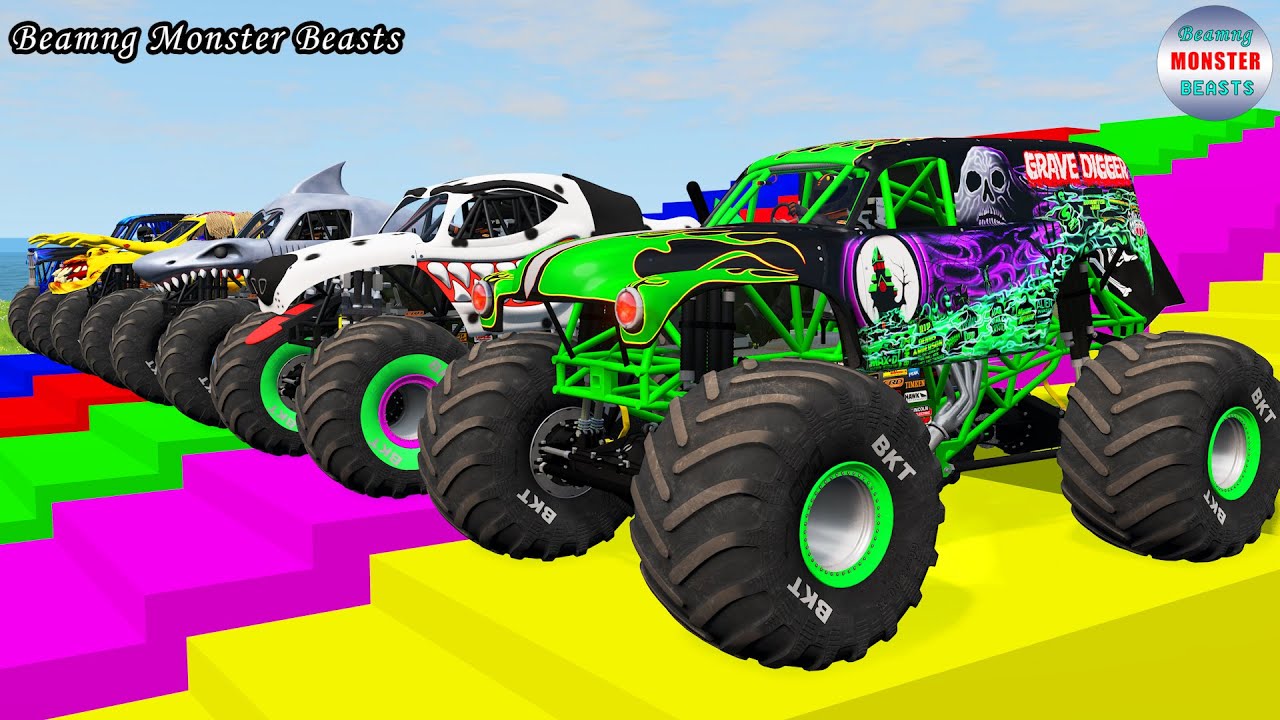 Monster Truck Transport on Triple Flatbed Trailer – BeamNG Monster Beasts #114
