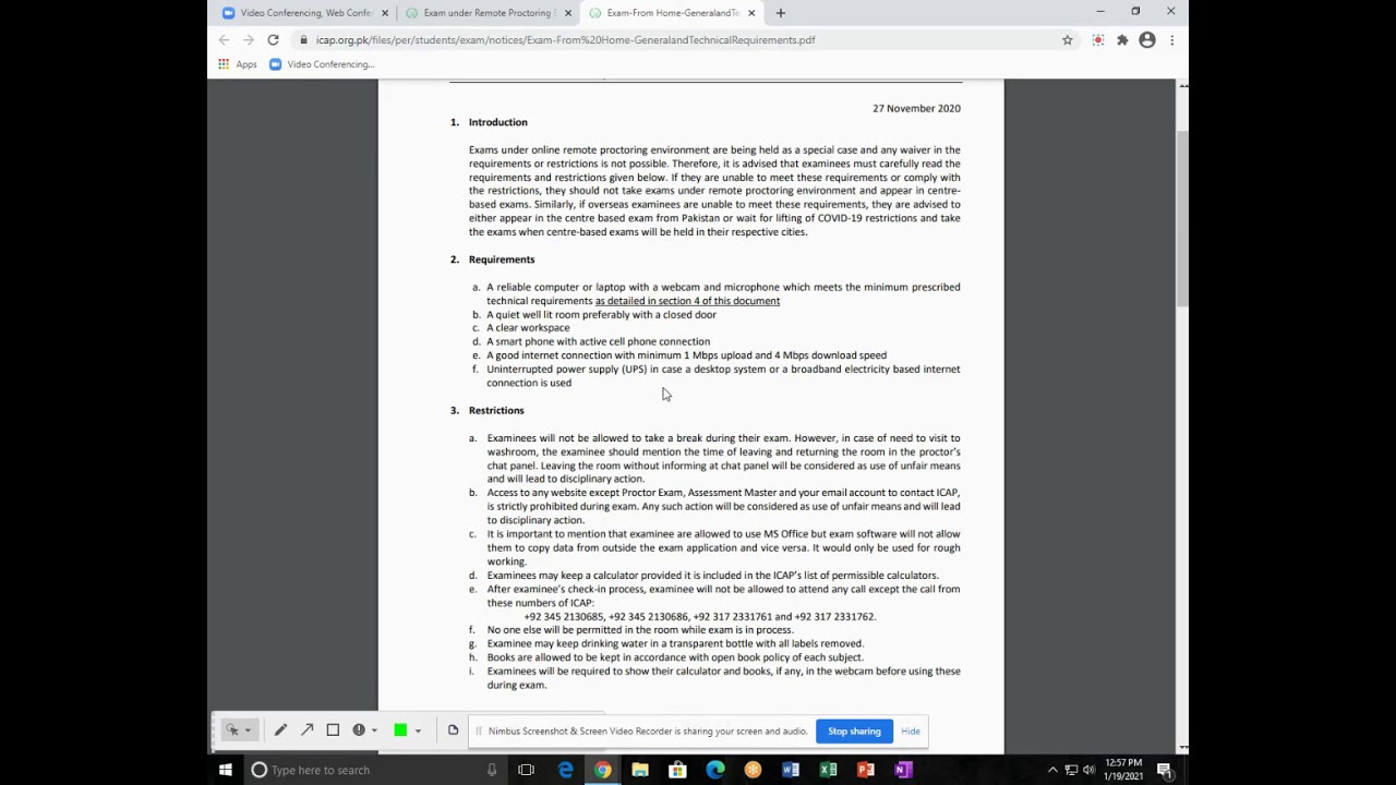 Exam under Remote Proctoring Environment.