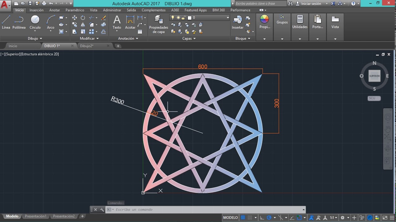 TUTORIAL DIBUJO TIPO ESTRELLA AUTOCAD 2017
