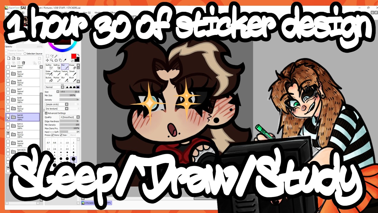 1 hour 30 of designing stickers to sleep/draw/study to