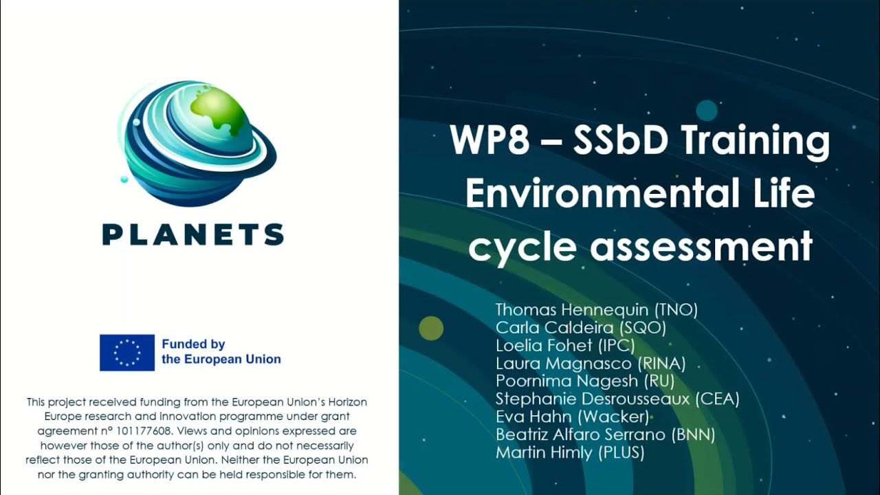 PLANETS SSbD Training on Environmental Life Cycle Assessment (eLCA)