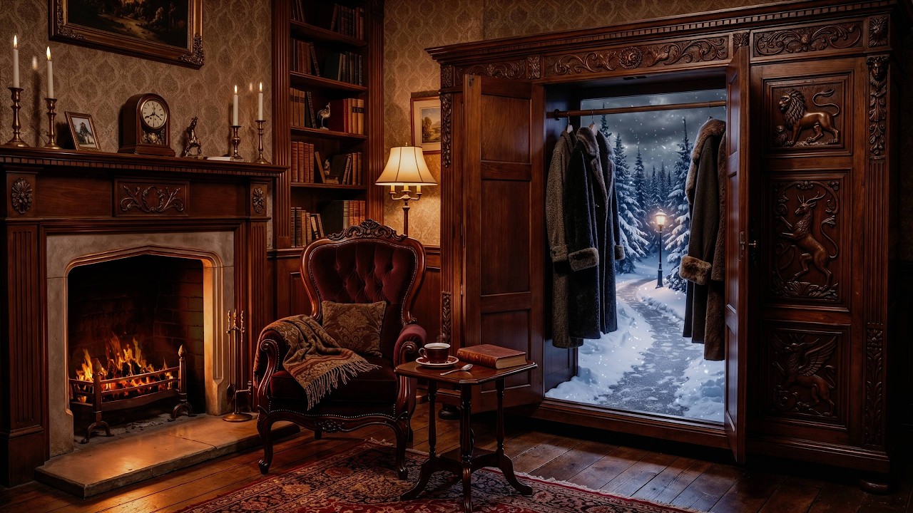 Magical Narnia Ambience 🦁 Cozy Room & Crackling Fireplace for Studying & Relaxing