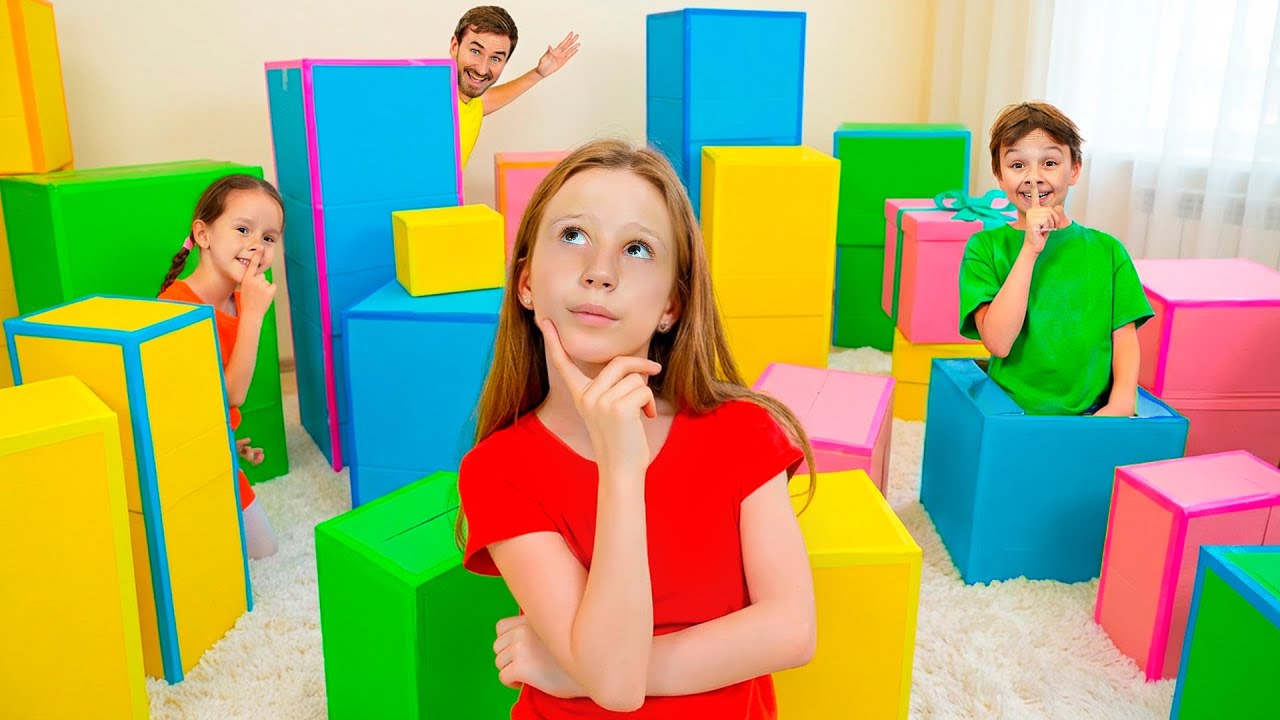 Nastya with her friends try the Cardboard Box Hide and Seek challenge