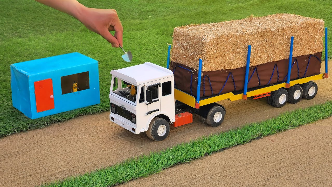 diy mini truck loading straw with tractor blade science project | diy tractor | @MiniCreative1
