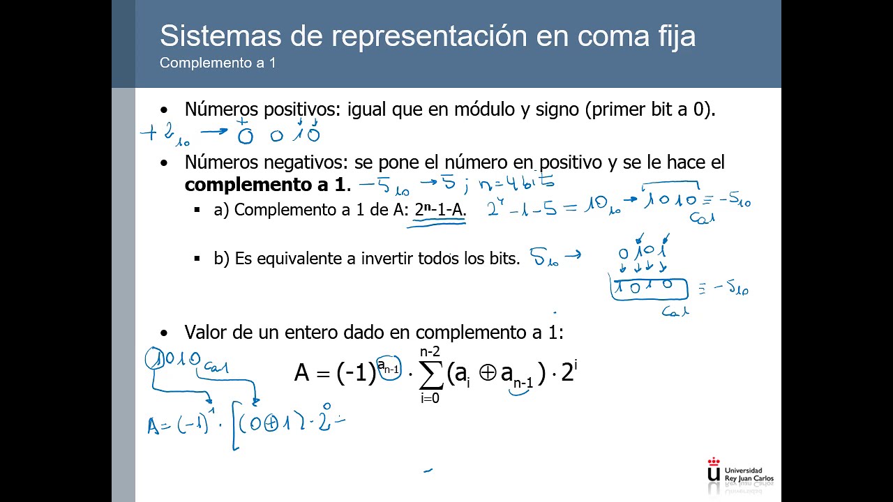 Sistema de representaci&oacute;n en complemento a 1