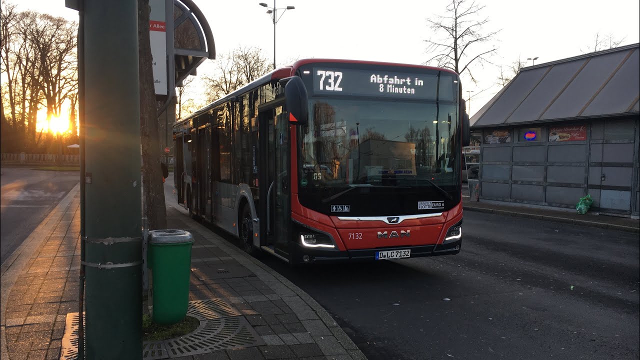 Mitfahrt im neuen MAN NL 330 Lions City 12c Efficient Hybrid Wagen 7132 der Rheinbahn Düsseldorf