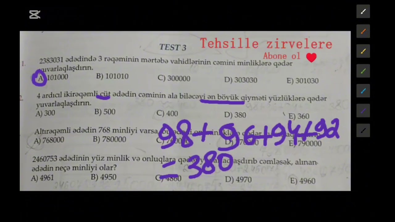 4-cü sinif Lisey suallarının izahı