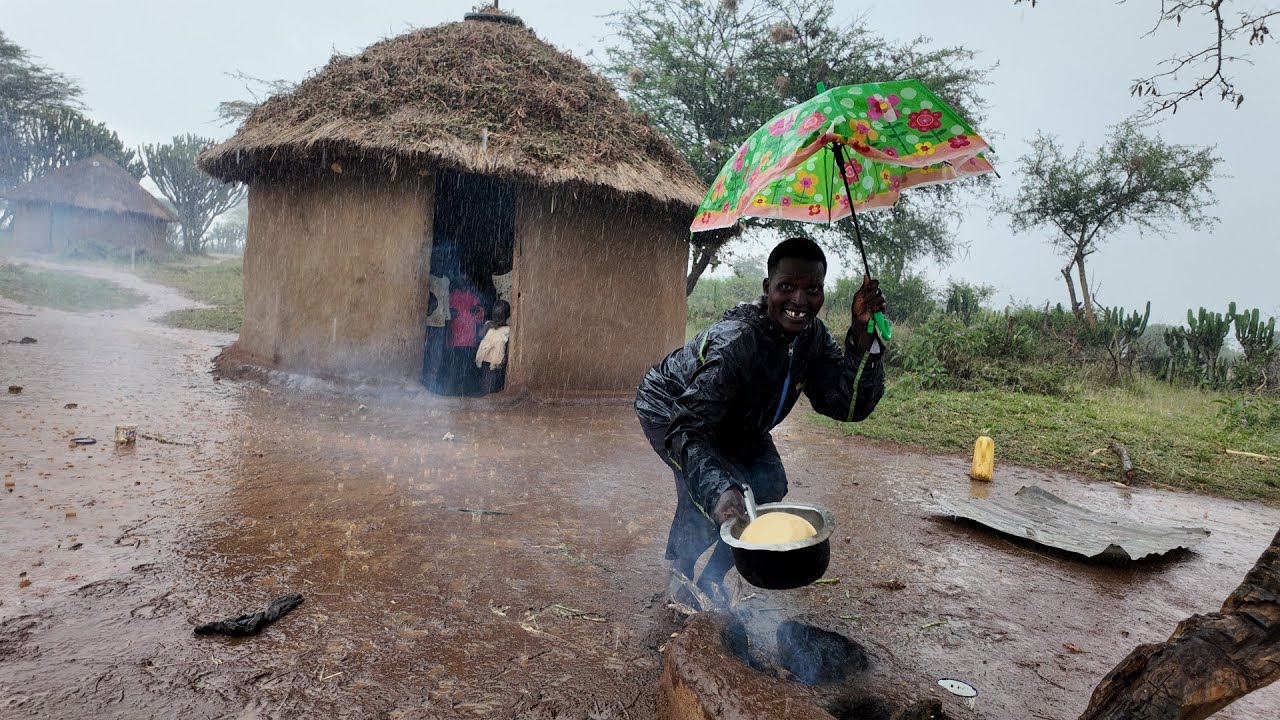 EP 16: Beautiful rainy day// African village life// It rained so heavily 