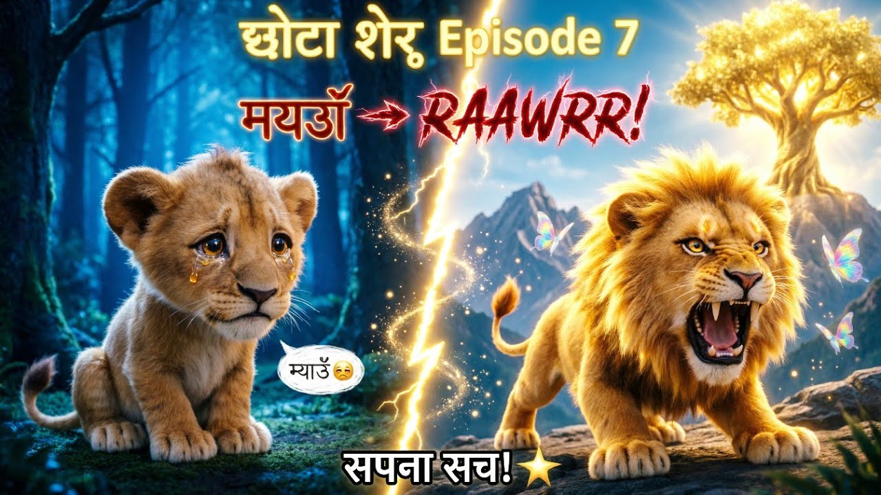 🦁 छोटा शेरू की दहाड़! | Brave Sheru Ep 7 हिंदी कार्टून | म्याऊँ से RAAWRR! 🌟
