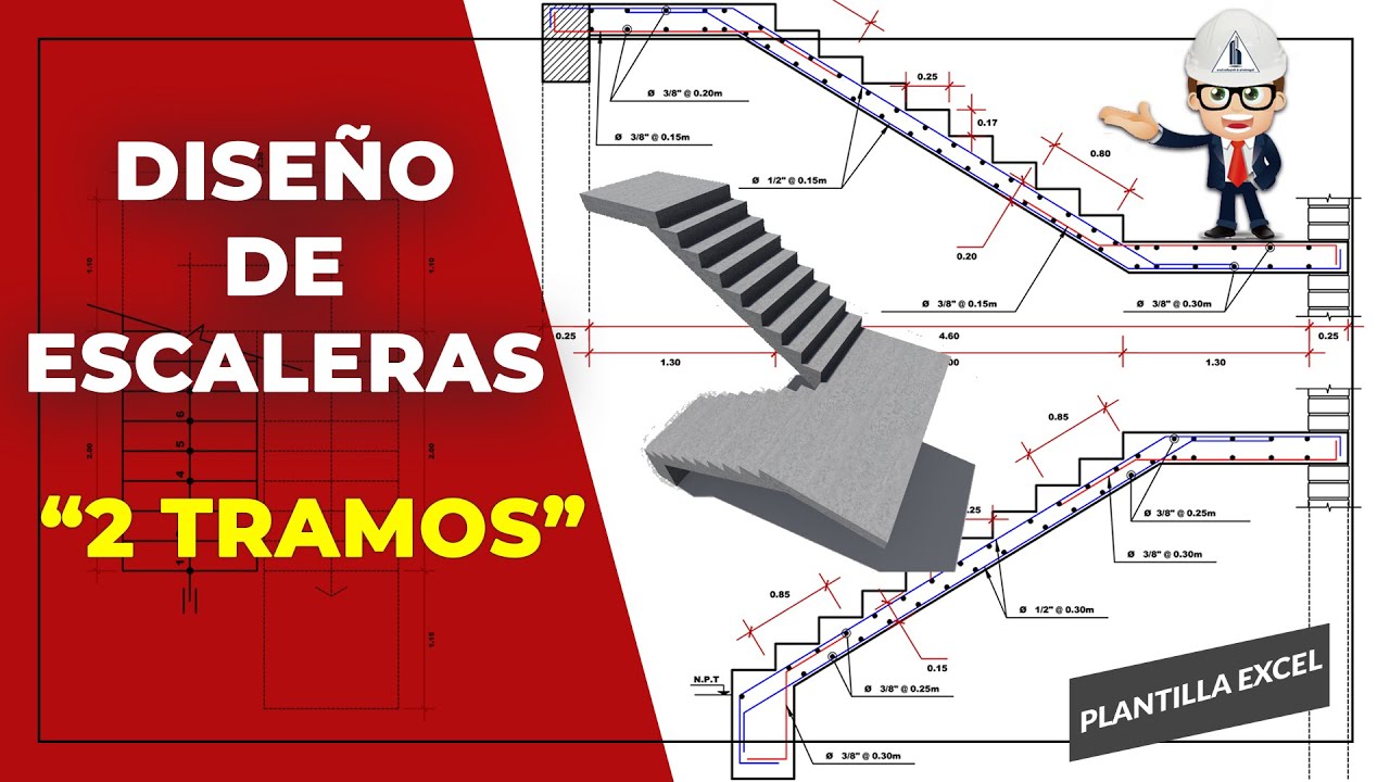 🎯 DISEÑO DE ESCALERA DE 2 TRAMOS ✅Plantilla Excel