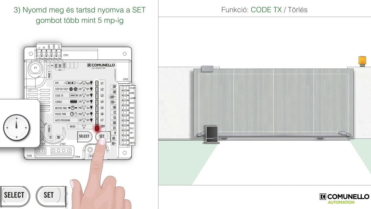 COMUNELLO tolókapu gyorstelepítői útmutató (FORT szériához) - CODE-TX Törlés
