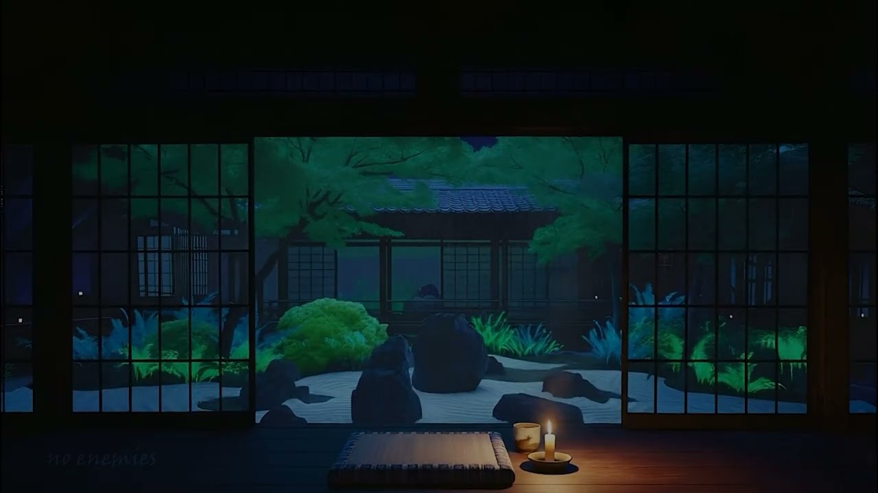 Relaxing Rain Sounds Through Zen Garden w View From Japanese | For Sleep, Study, Relaxing