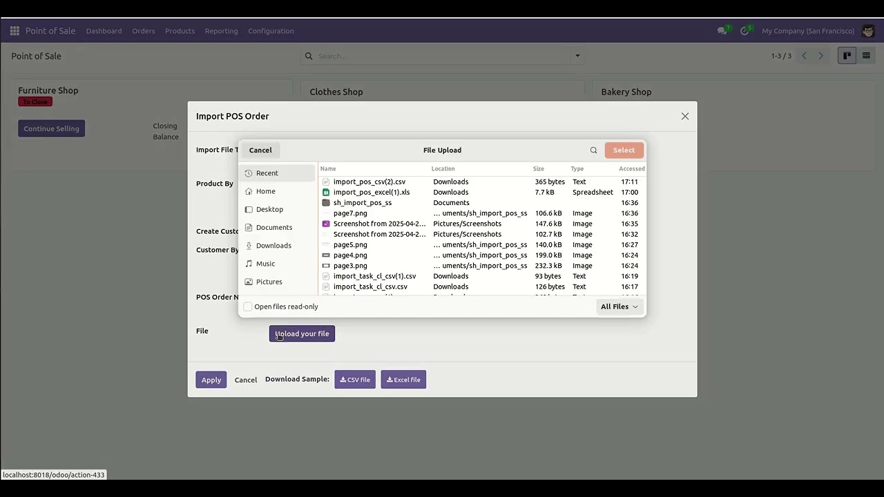 Import POS Order From CSV/Excel File Odoo v18