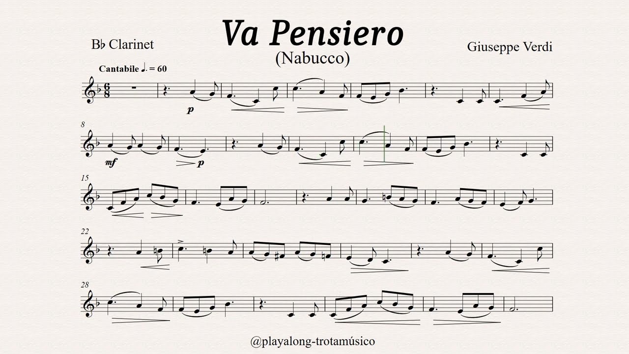Clarinet Easy Playalong - Va Pensiero Nabucco (Verdi) Clarinet sheet music & Piano accompaniment