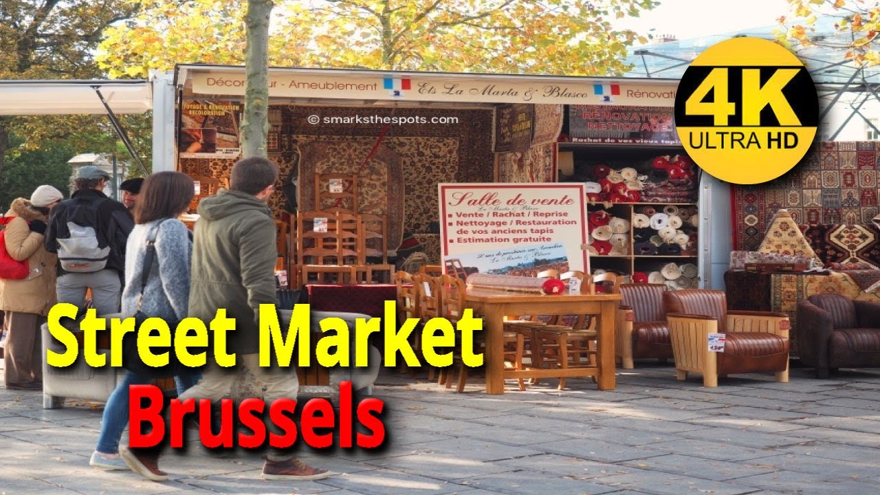 Walking Tour Place Flagey Sunday Street Market | Brussels | Belgium 🇧🇪 | 4K | Food | Stalls | Hut