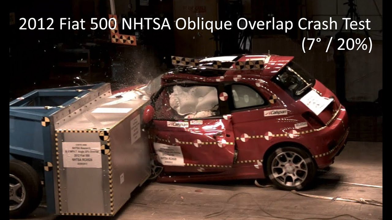 2012-2019 Fiat 500 NHTSA Oblique Overlap Crash Test (7° / 20% Overlap)