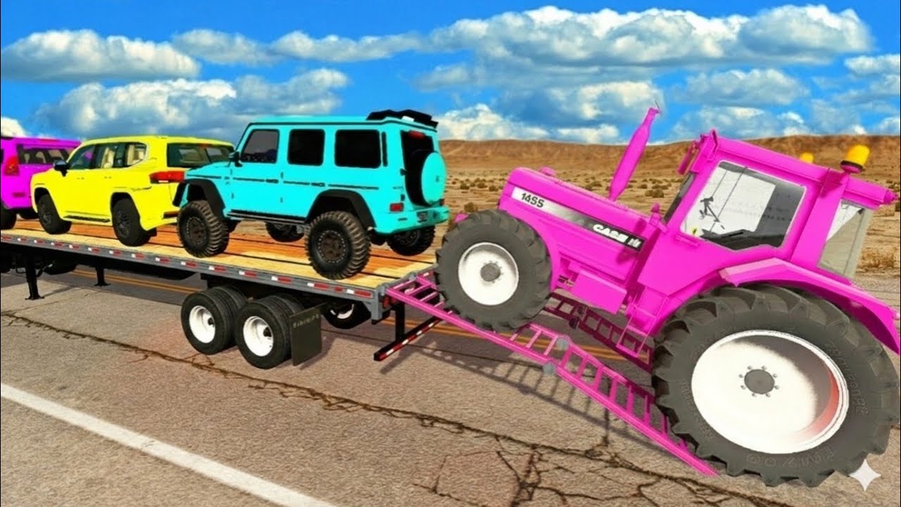 Flatbed Truck Mcqueen | Transportation with Truck - Pothole vs Car #15 - BeamNG.Drive