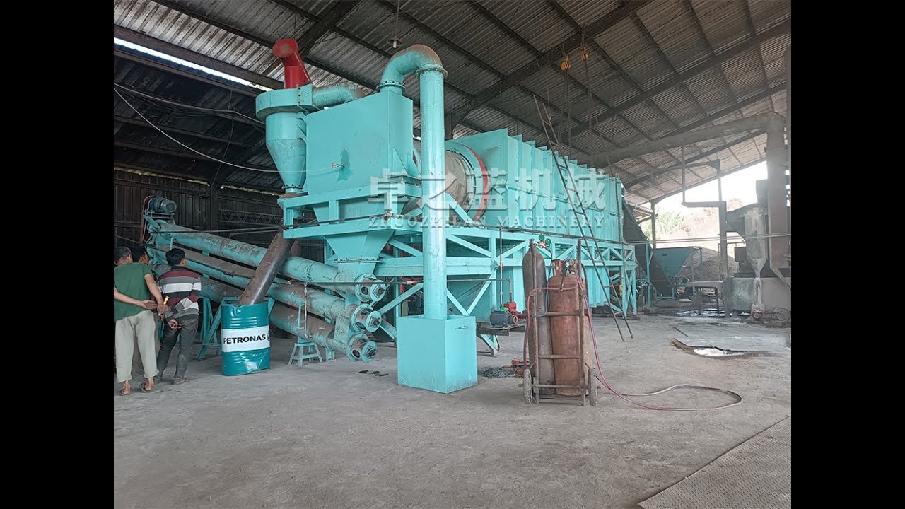 Indonesian customer site/continuous carbonization,hydraulic shisha briquette machine product line