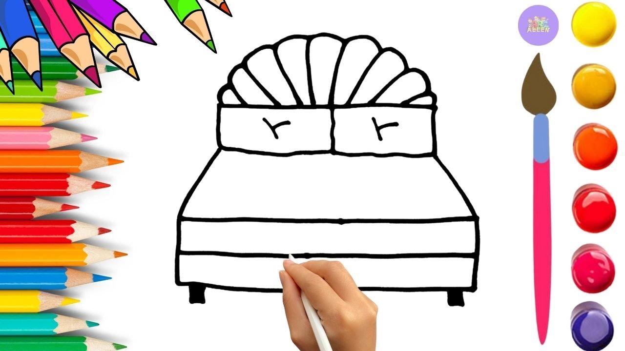 How To Draw cute Bed Drawing, Painting & Coloring For Kids and Toddlers_🌈🎨