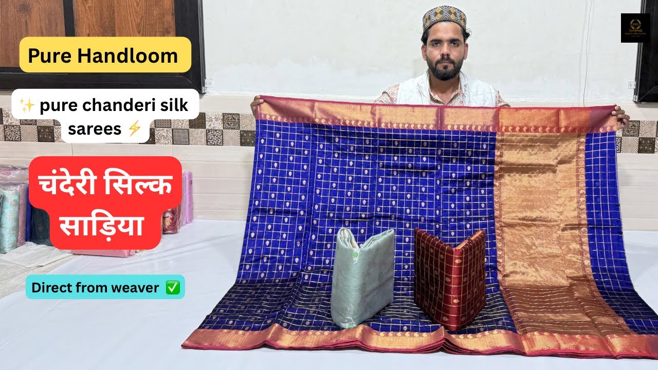 ✨chanderi pure silk sarees collection  | check and strip ek nal on clarity￼ work  direct from weaver