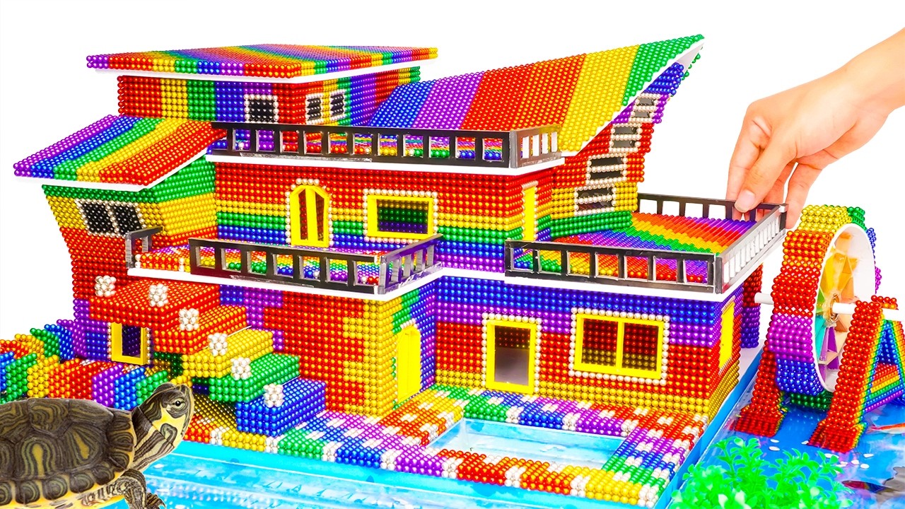 My 95 Days Building The BEST Mansion And Fish Pond For Little Baby Monkey From Magnetic Balls