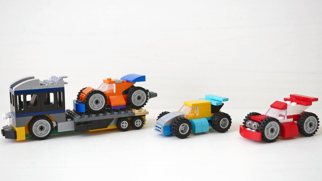 Постройте множество машин из набора LEGO Classic 10696 (3 спортивных автомобиля и грузовик-трансп...