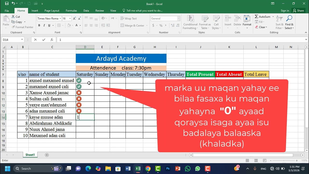 Attendence Sheet Ms Excel 