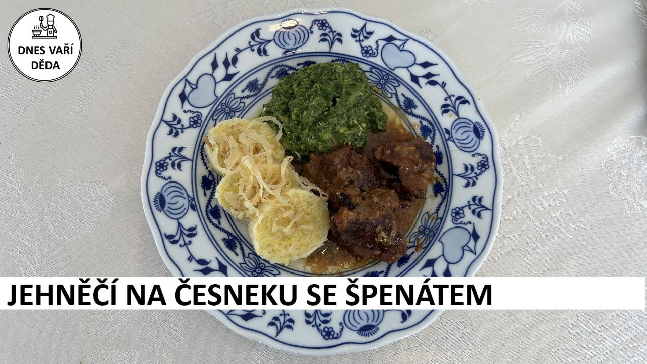 Jehněčí na česneku se špenátem a bramborovými knedlíky  | Josef Holub