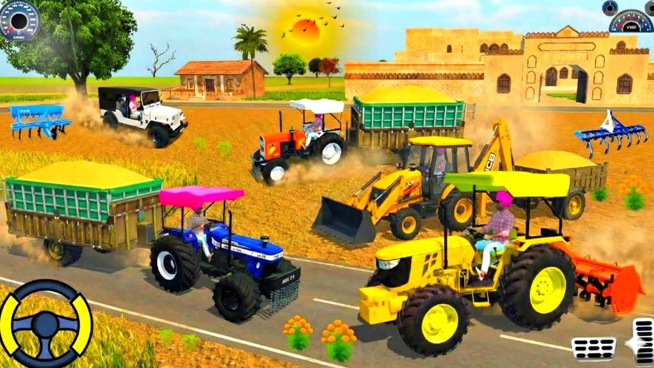 drive jcb and unloading stone from dumper truck in game || indian vehicles simulator 3D Game video 