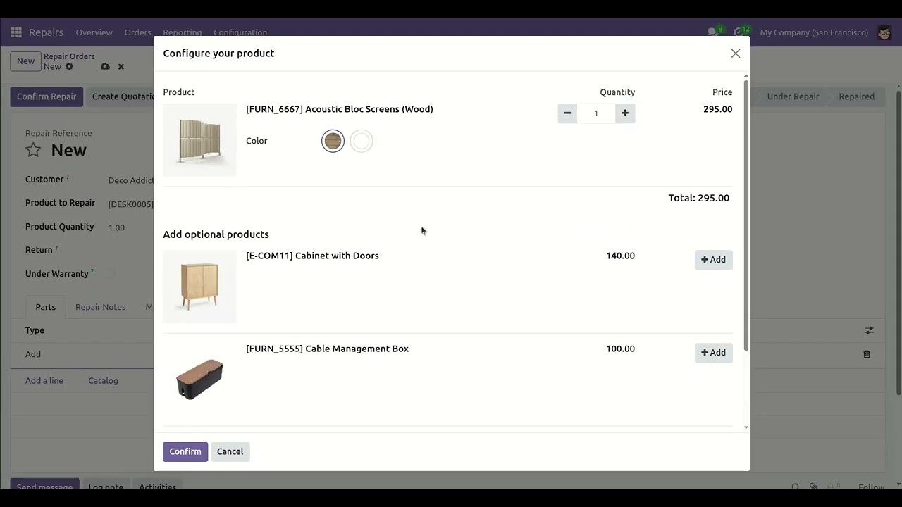 Repair Optional Products Odoo V18