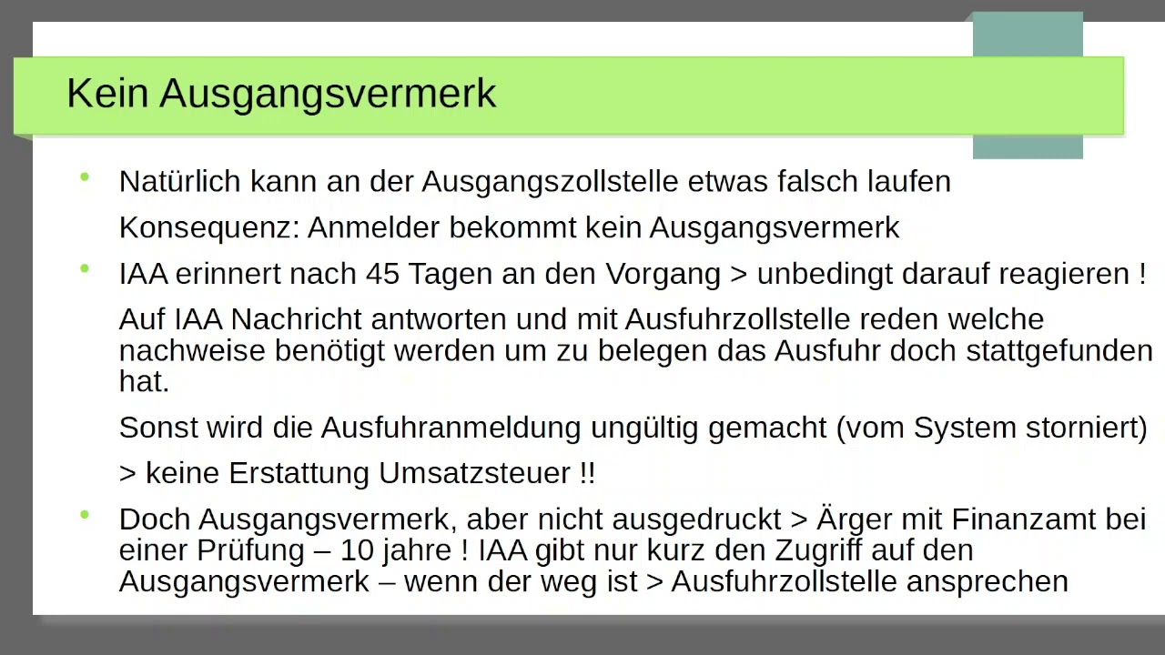 Ablauf Ausfuhr