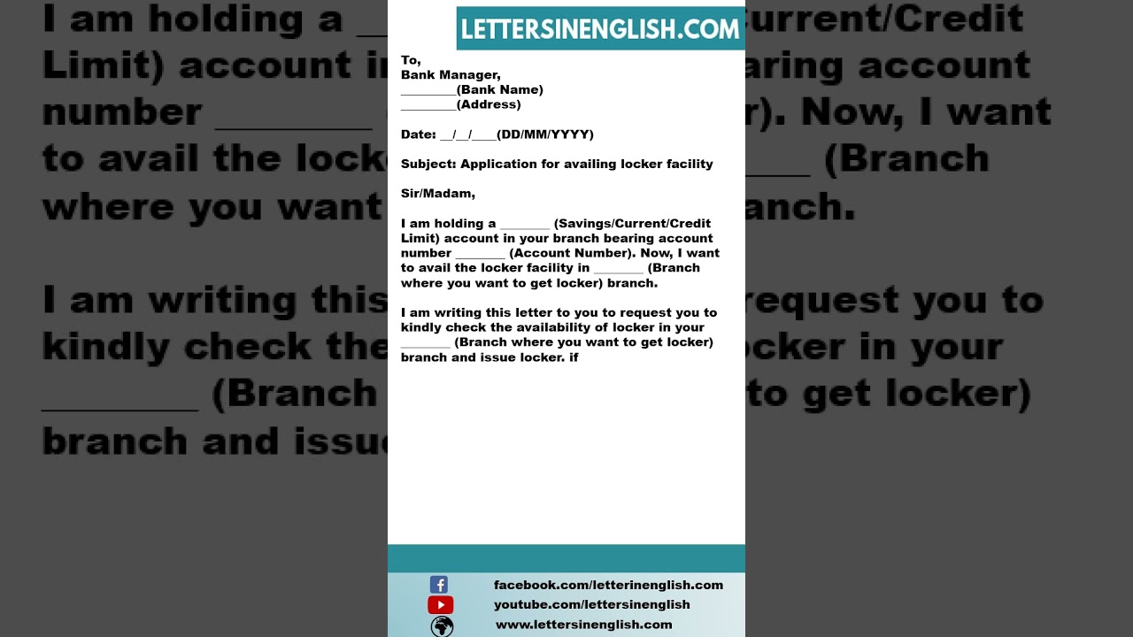 Letter to Bank for Availing Locker Facility