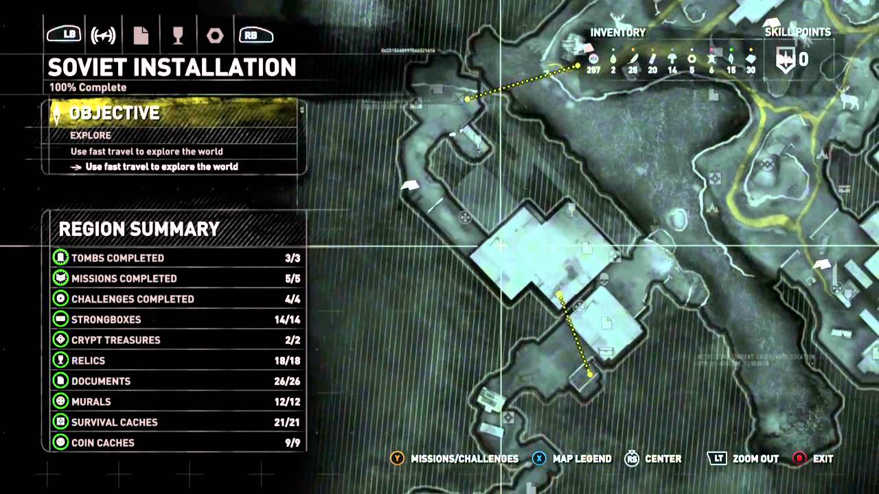 Rise of the Tomb Raider 100% Complete Collectibles MAP ONLY - Soviet Installation