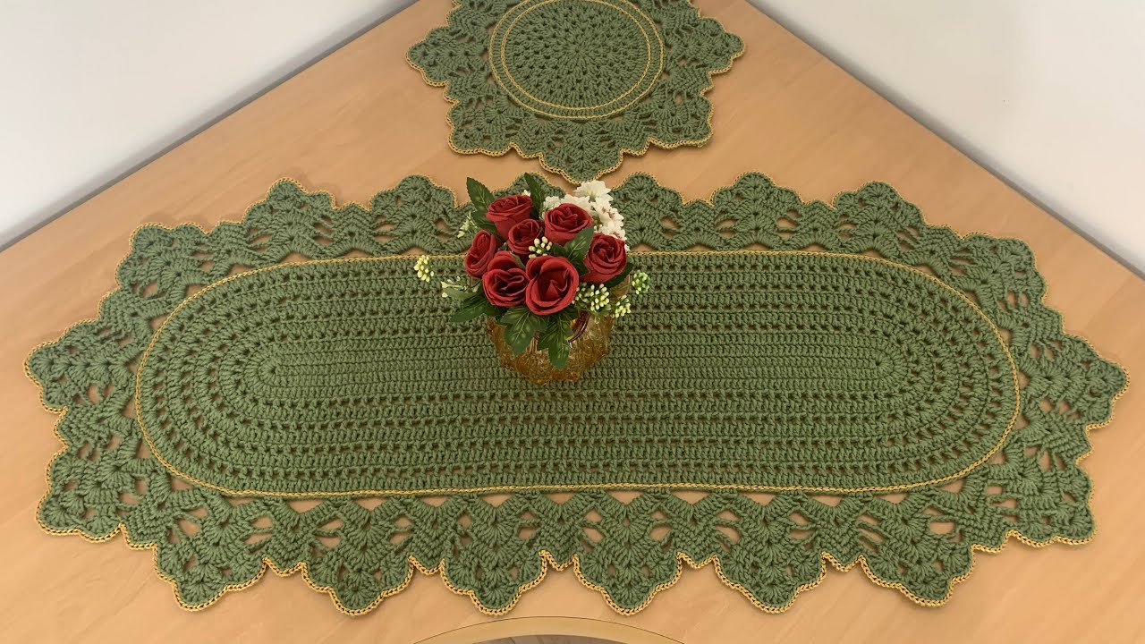 Vídeo Aula do Trilho de Mesa em crochê Majestade ♥️💚♥️ Fácil e maravilhoso. #caminhodemesaemcroche
