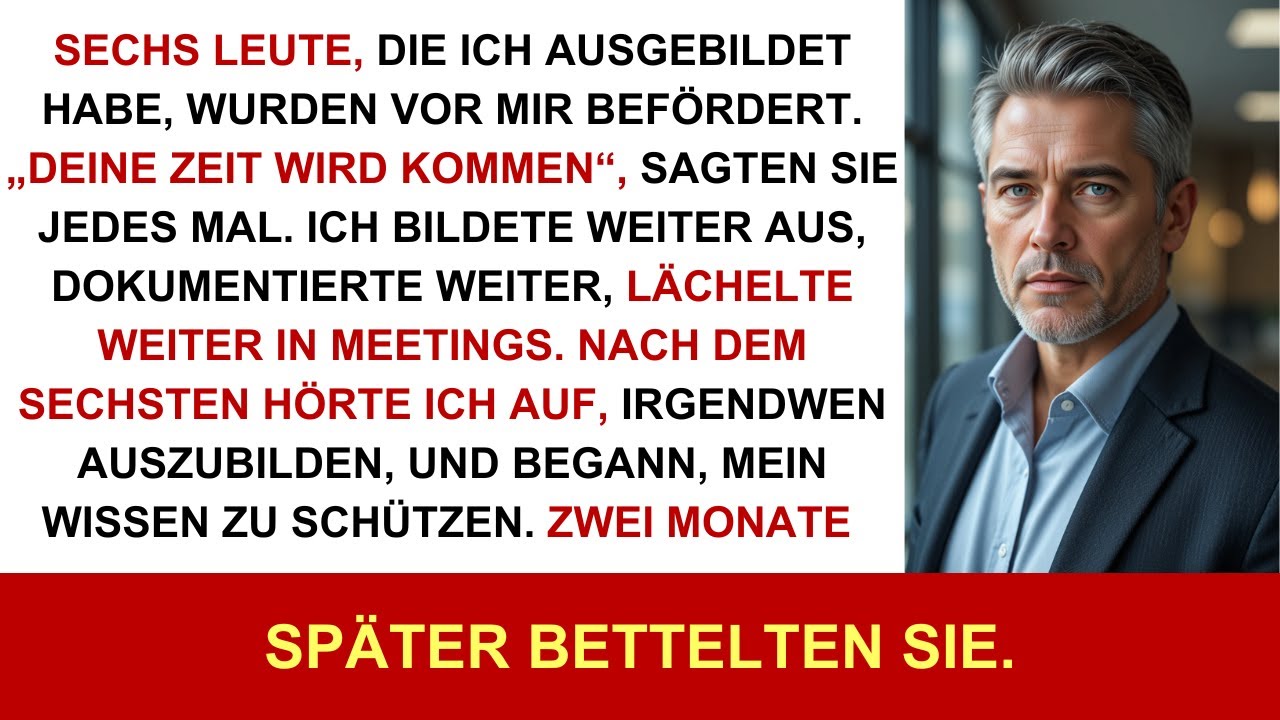 Ich trainierte 6 Leute; sie wurden über mich befördert – dann stoppte ich. 2 Monate später: Betteln.