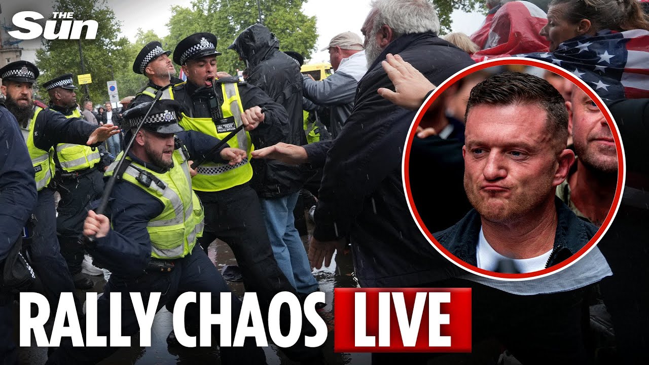 LIVE: Protesters attack riot cops & scale monuments as Tommy Robinson leads 110,000 on march
