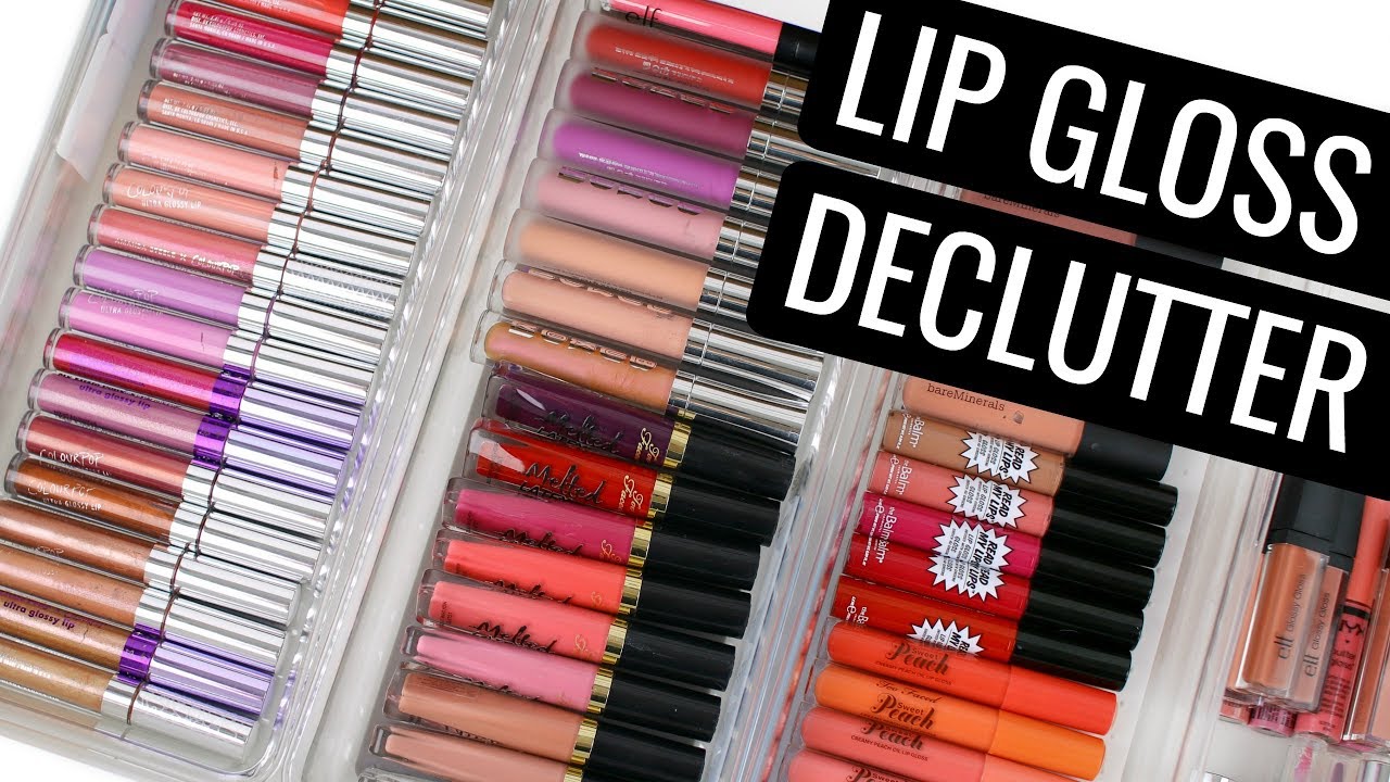 MAKEUP DECLUTTER 2018! CUTTING MY LIP GLOSS COLLECTION IN HALF