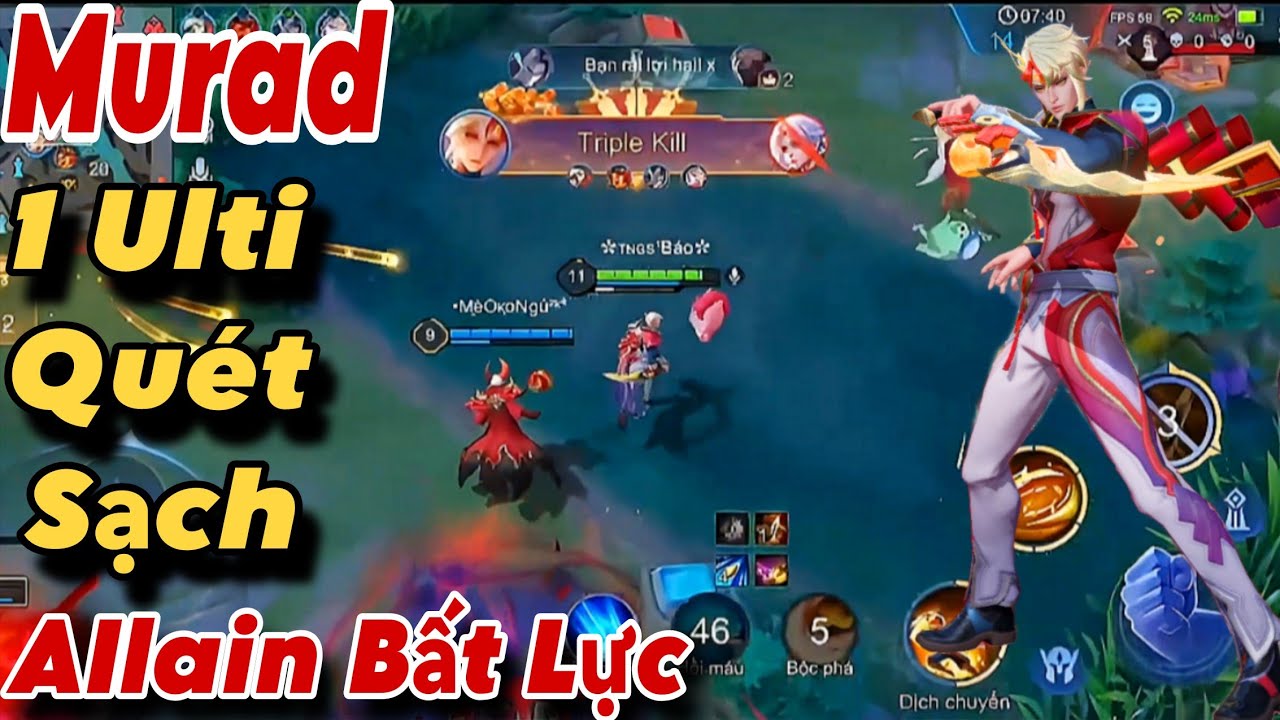 Murad Solo AIlain Khiến Đối Thủ Phải Bỏ Trụ Đi Bụi Một Ulti Quét Sạch Team Bạn Lấy 3 Sao..