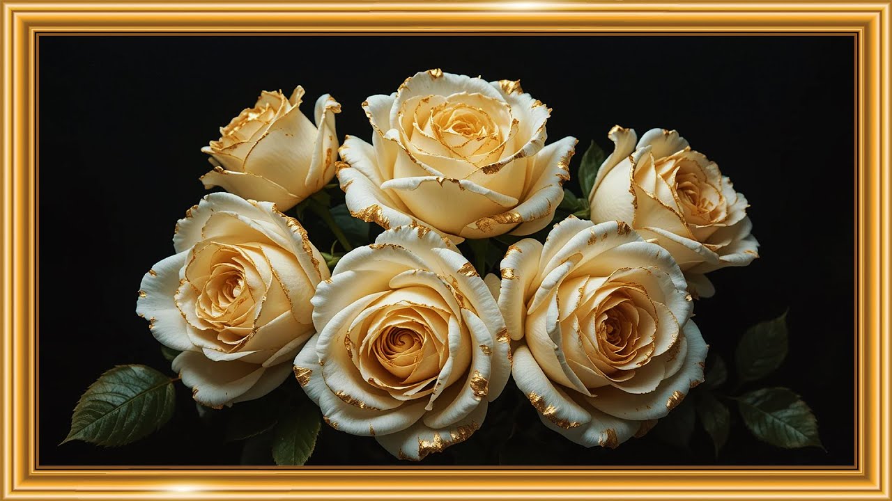 White Roses with Gold Accents 🤍✨ | Luxurious Classical Still Life | Framed TV Gallery