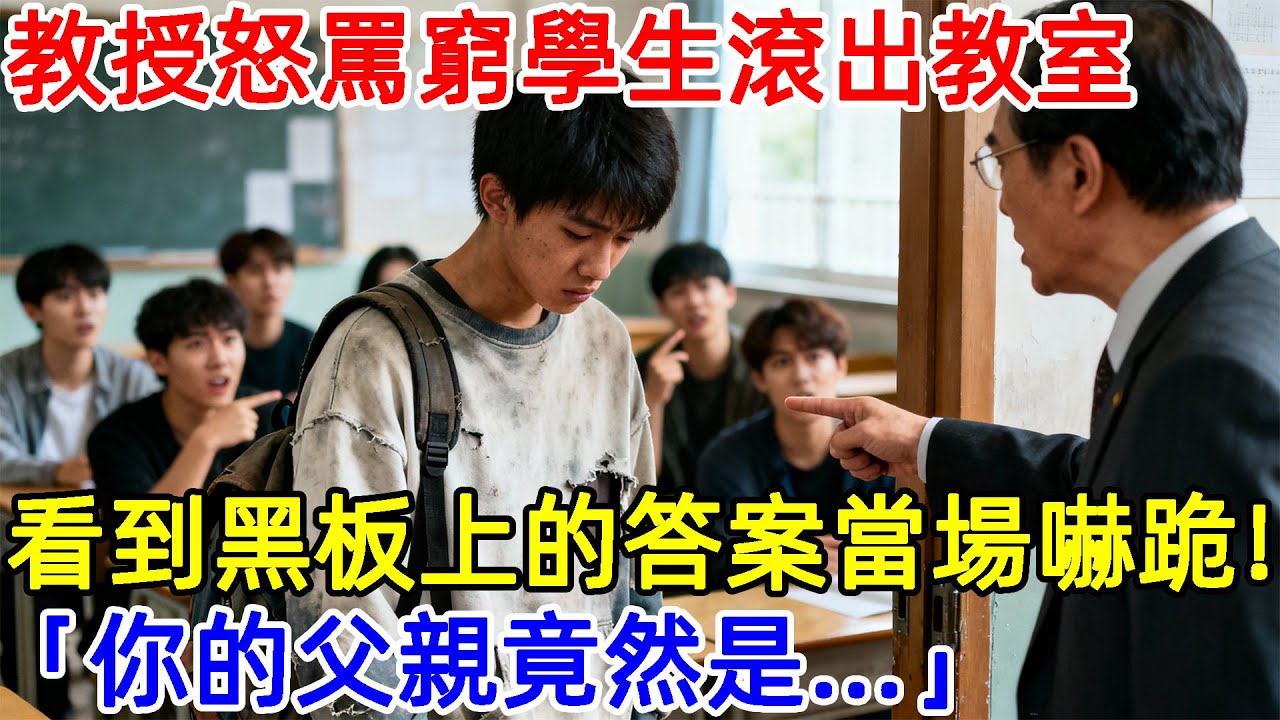 教授怒罵窮學生滾出教室，看到黑板上的答案當場嚇跪！「你的父親竟然是...」#故事頻道 #故事分享 #情感#臺灣#情感故事#幸福人生