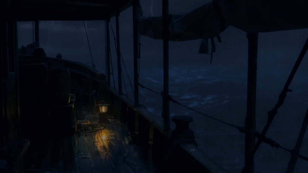 Small Boat Journey Home | Heavy Rain on Roof & Cozy Lantern Light | Relaxing Ocean Storm Sounds