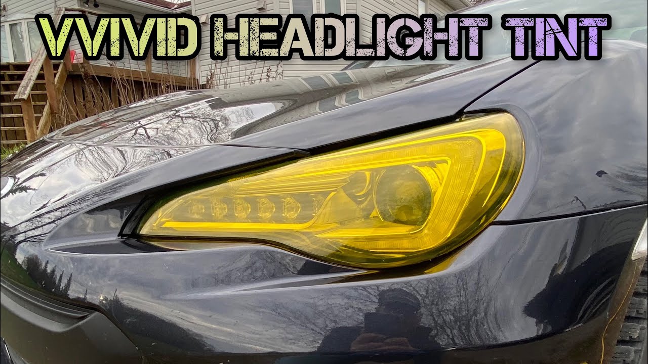 Subaru BRZ gets Vvivid golden yellow headlight tint!! #vinyl #brz #diy #cardetailing