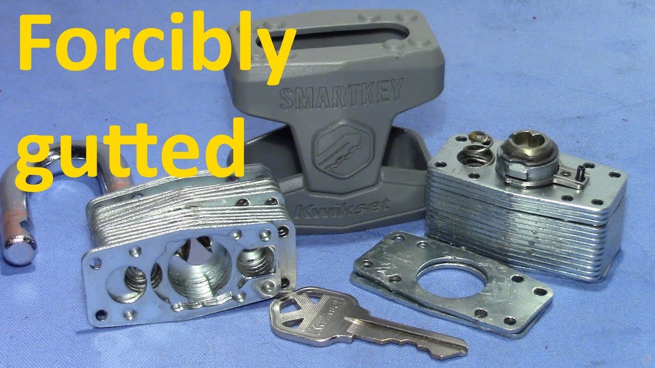 (picking 436) Laminated padlock (Kwikset Smartkey) forcibly gutted and reassembled, thanks to PickME