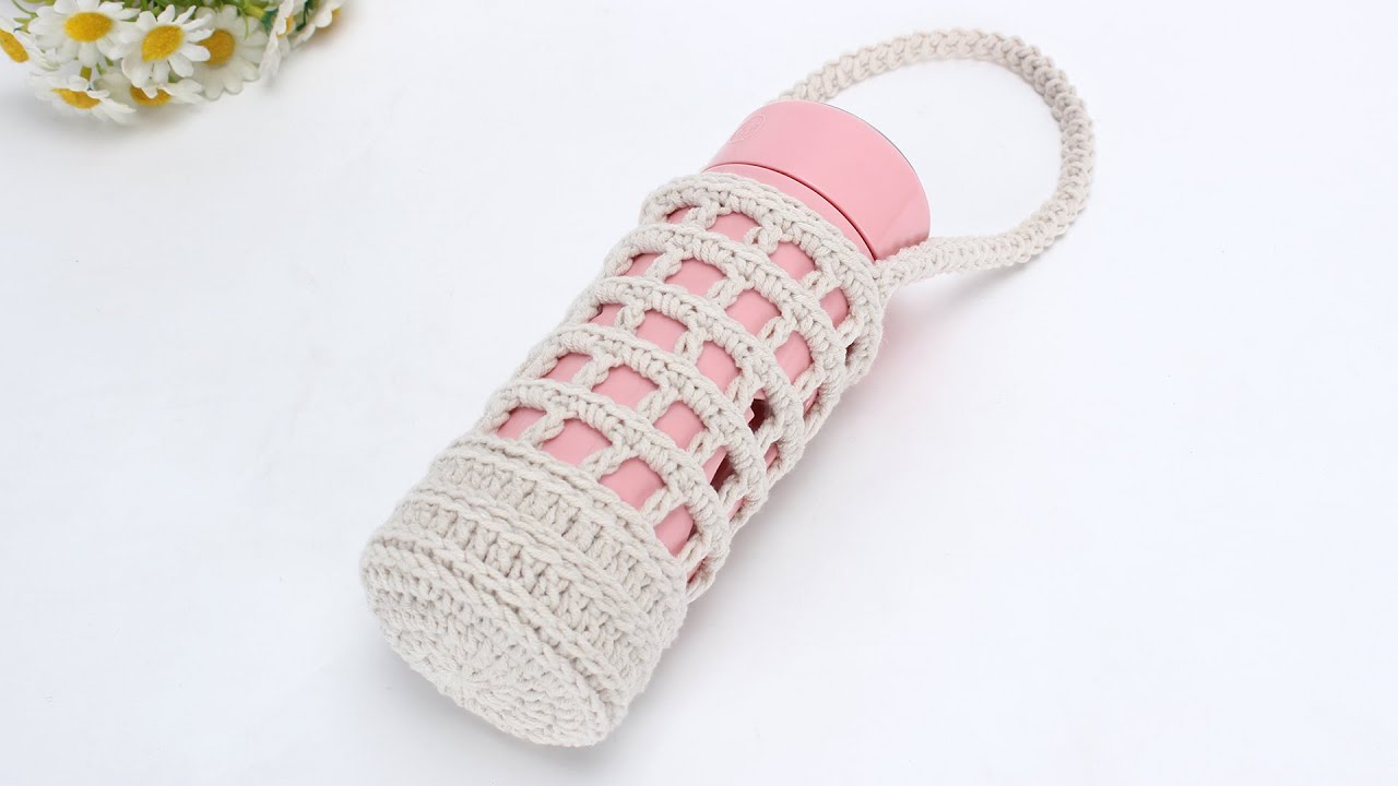 钩针编织 简约实用款大方格镂空水杯套 bottle cover