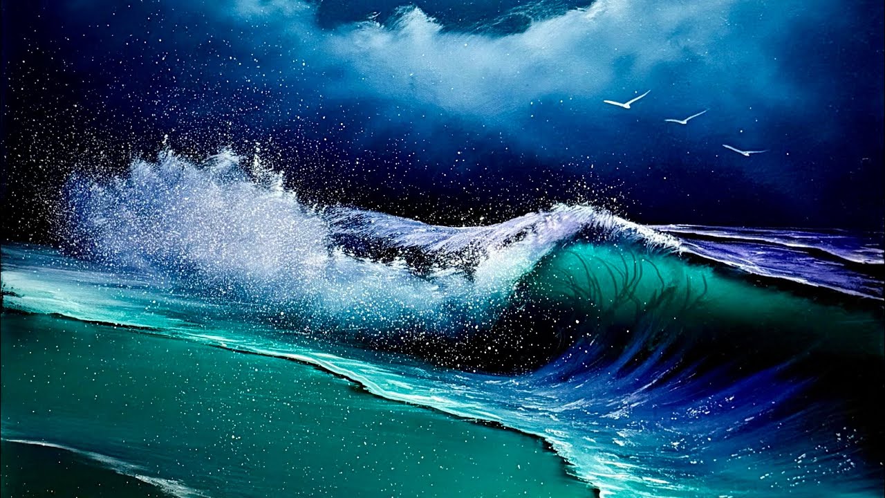 Black Canvas Seascape Tutorial #LIVEArt #OilPainting #FreeTutorial #PaintWithJosh #BobRoss