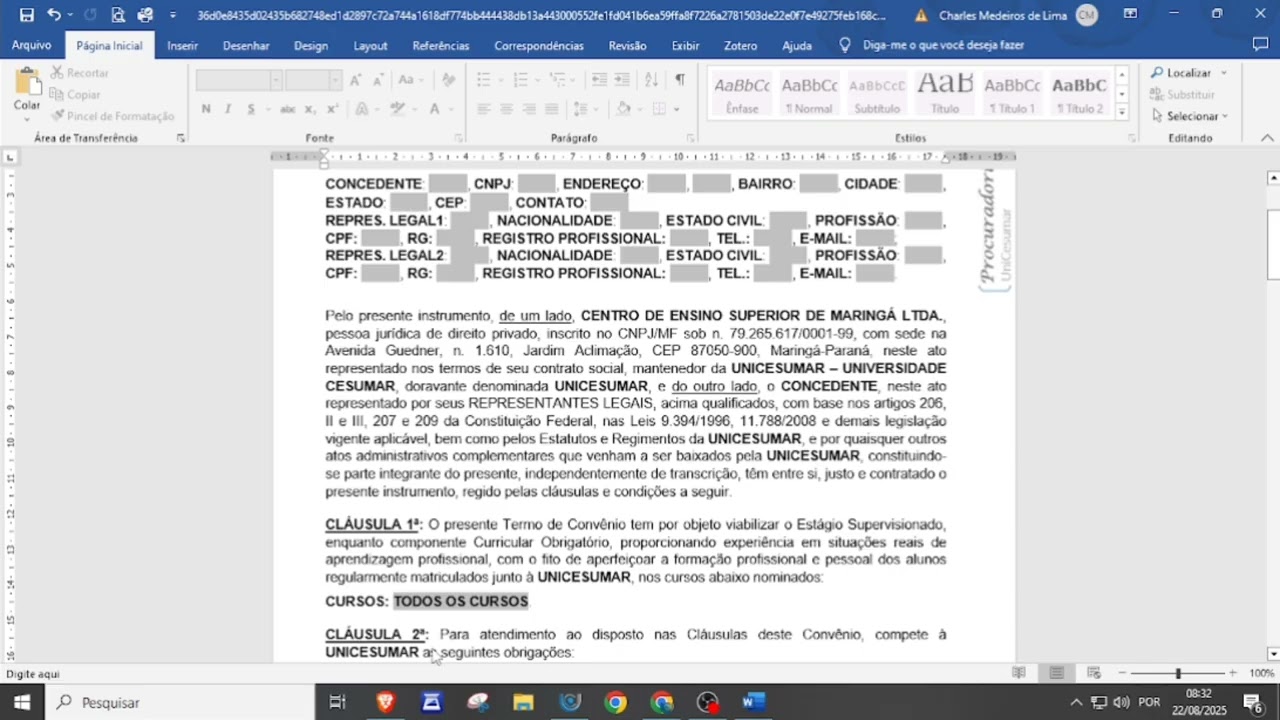 Convênio Estágio Obrigatório - Unicesumar 