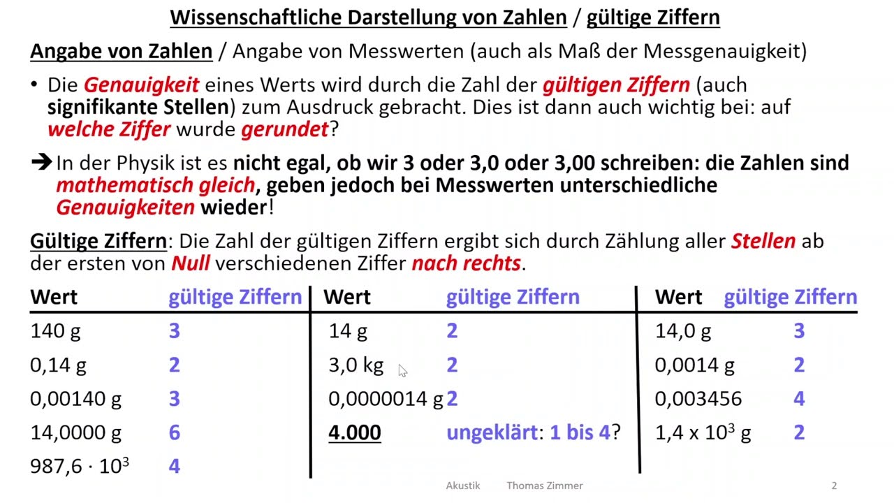 Einführung Physik 4: Gültige Ziffern und Genauigkeit von Zahlenangaben