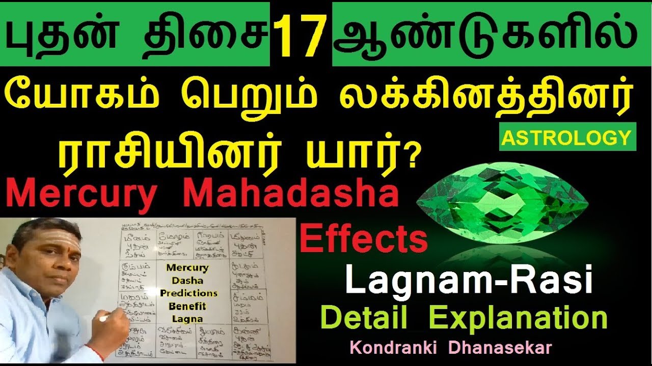 புதன் திசை 17ஆண்டுகளில் யோகம் பெறும் லக்கினத்தினர்-ராசியினர்/ Mercury mahadasha effects