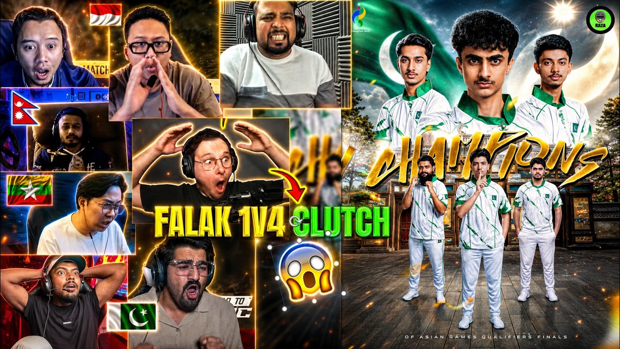 🏆🇵🇰 CHAMPIONS OF THE 20TH ASIAN GAMES QUALIFIERS 2026 💚 FALAK 1V4 FL 🥵 STREAMERS REACTION