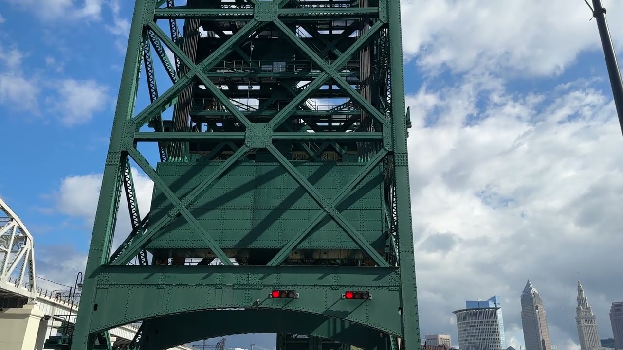 The Dorothy Ann freighter going under Columbus Street lift bridge on the Cuyahoga River in Cleveland